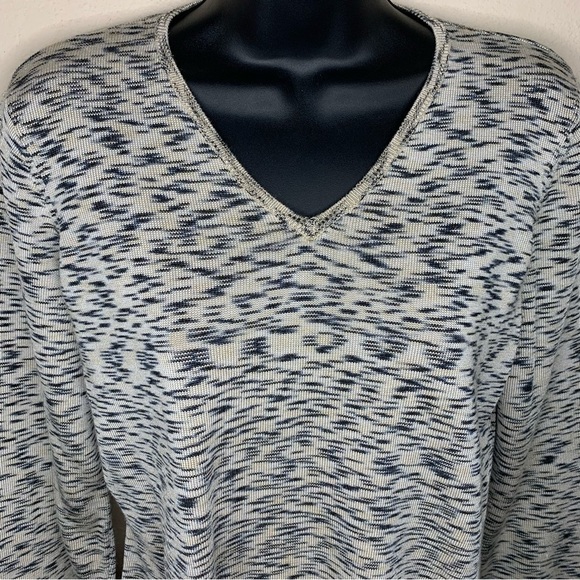 Liz Claiborne Beige Black V Neck Knit Sweater Long Sleeve Stretch Medium - Picture 3 of 9